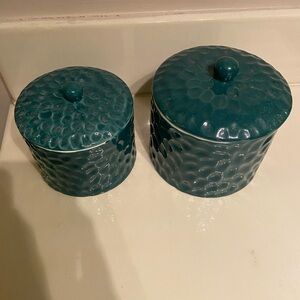 Ceramic trinket jars, emerald color